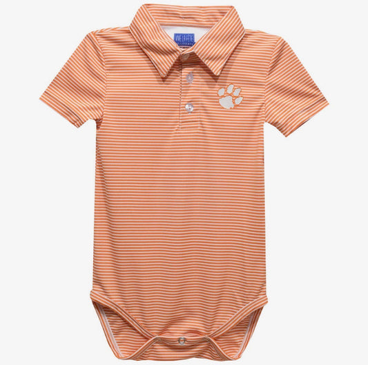 Striped Clemson Polo Onesie