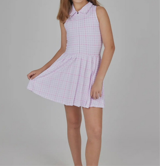 Pleated Tennis Dress with Built in Shorts - Gingham