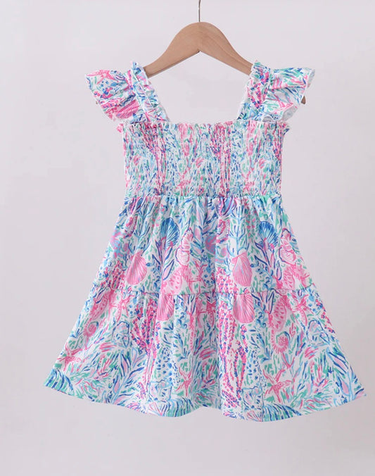 Marine Print Smocked Dress