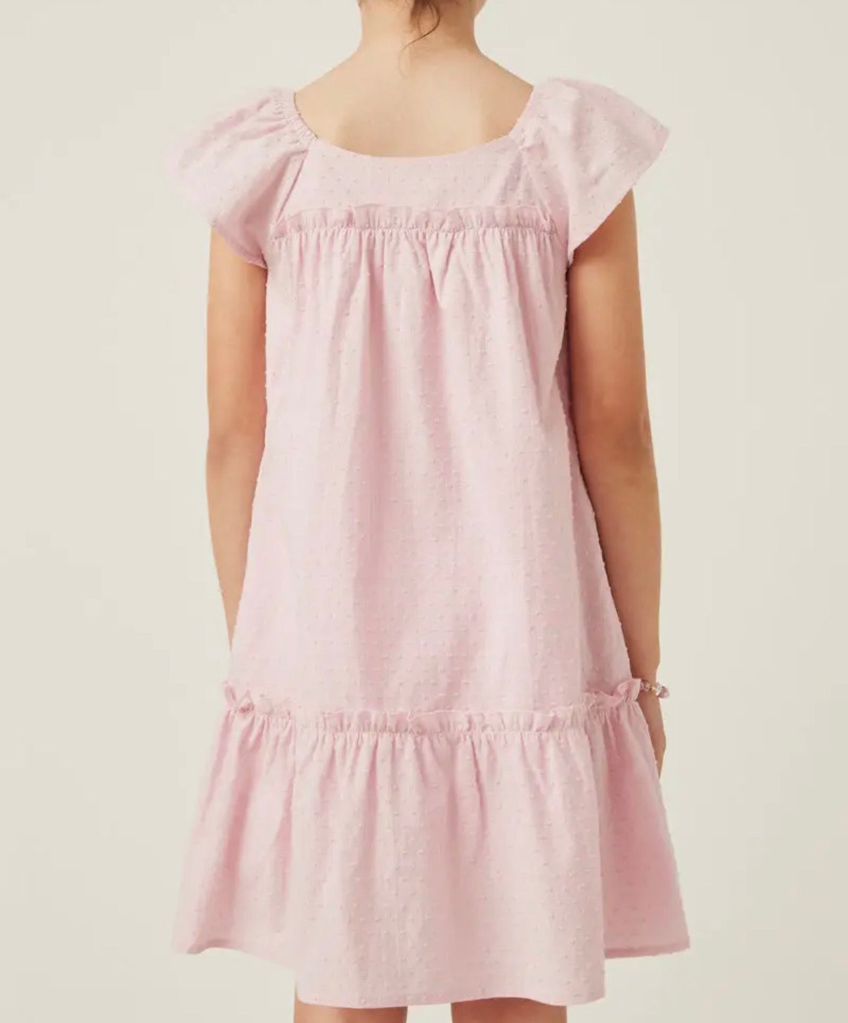 Pink Swiss Dot Ruffe Dress