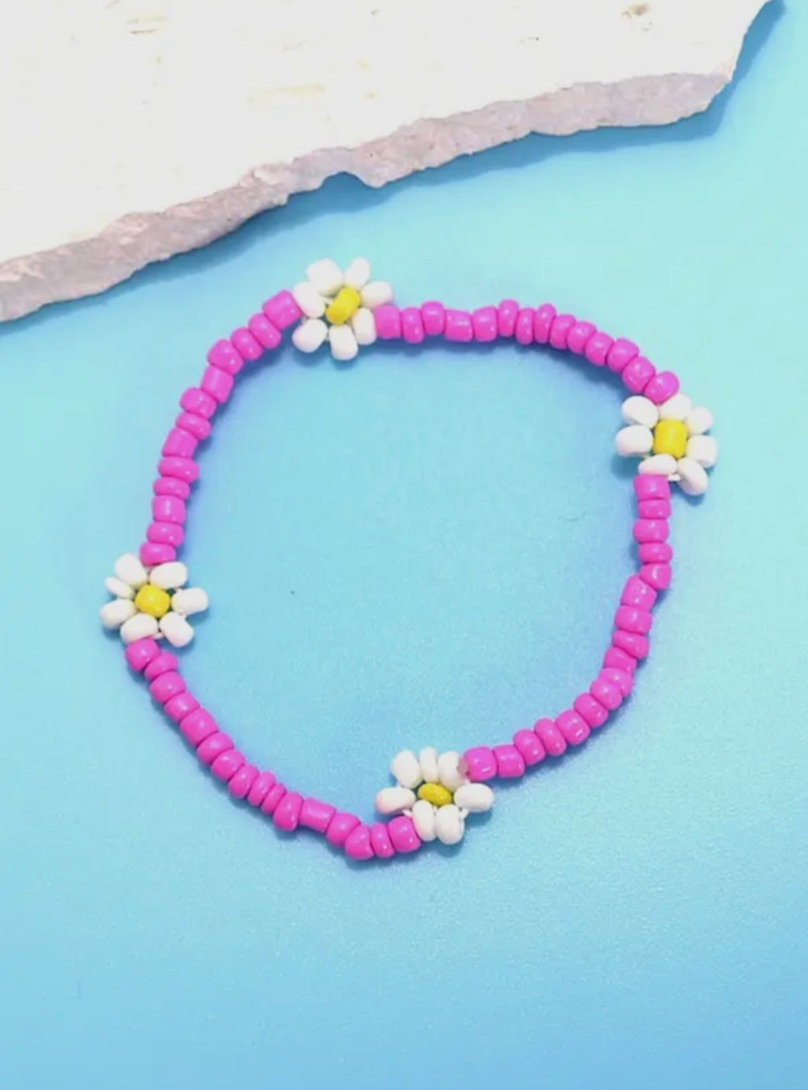 Seed Bead Floral Colorful Bracelet - Pink