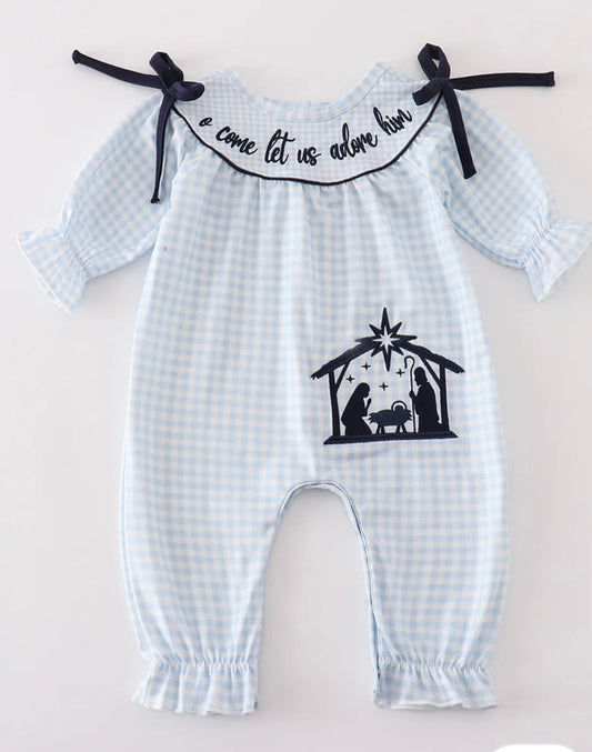 Navy Nativity Bow Romper