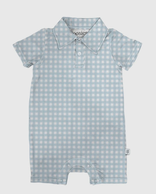 Blue Gingham Polo Romper