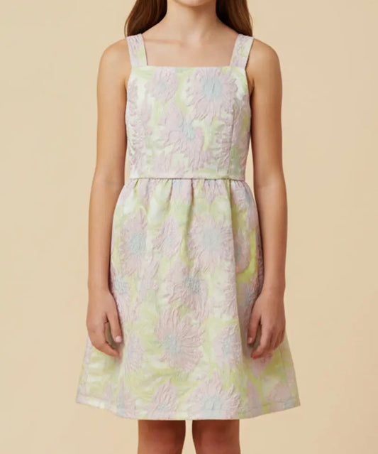 Floral Jacquard Square Neck Sleeveless Dress