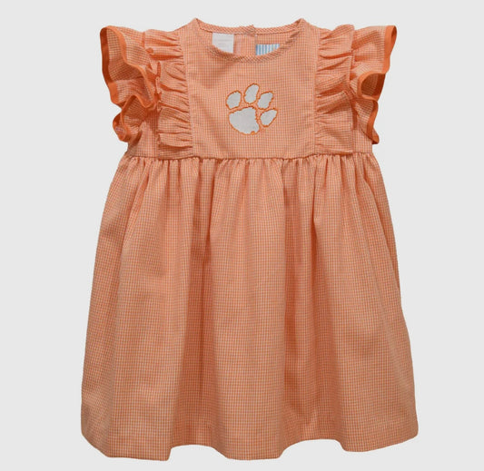 Clemson Embroidered Gingham Dress