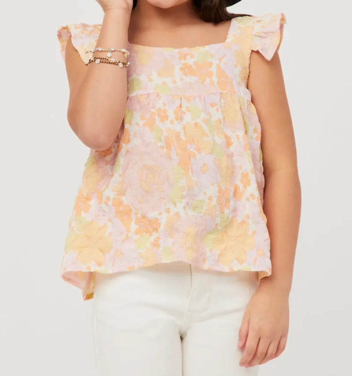 Textured Floral Ruffle Tank