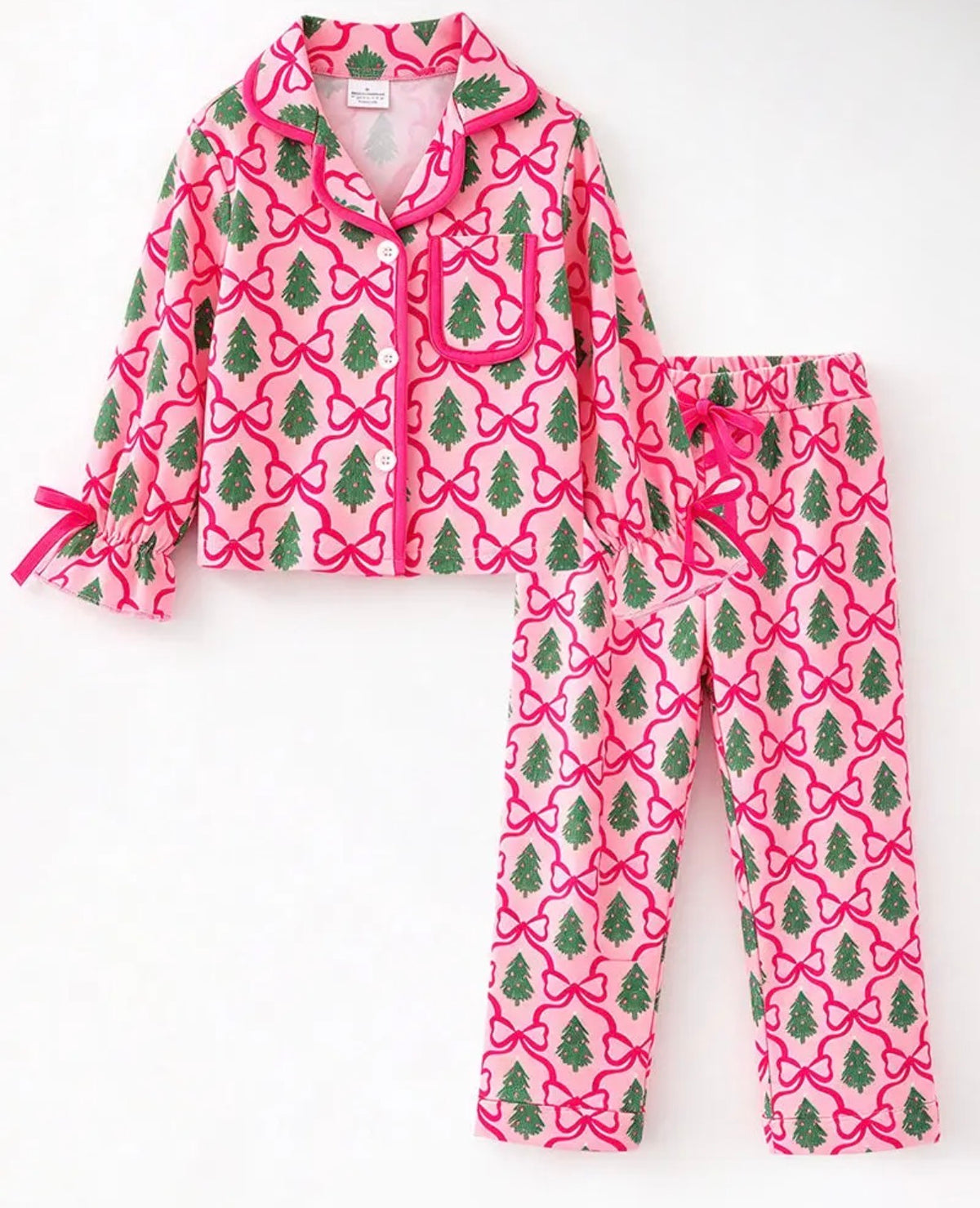 Pink Christmas Tree and Bow Pajamas