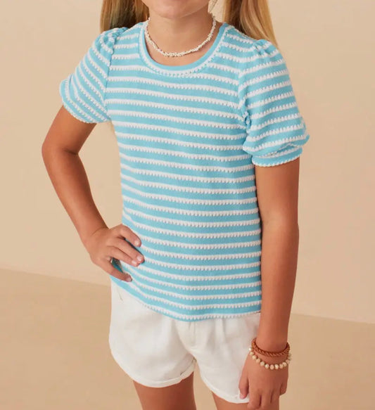 Textured Stripe Puff Sleeve Top