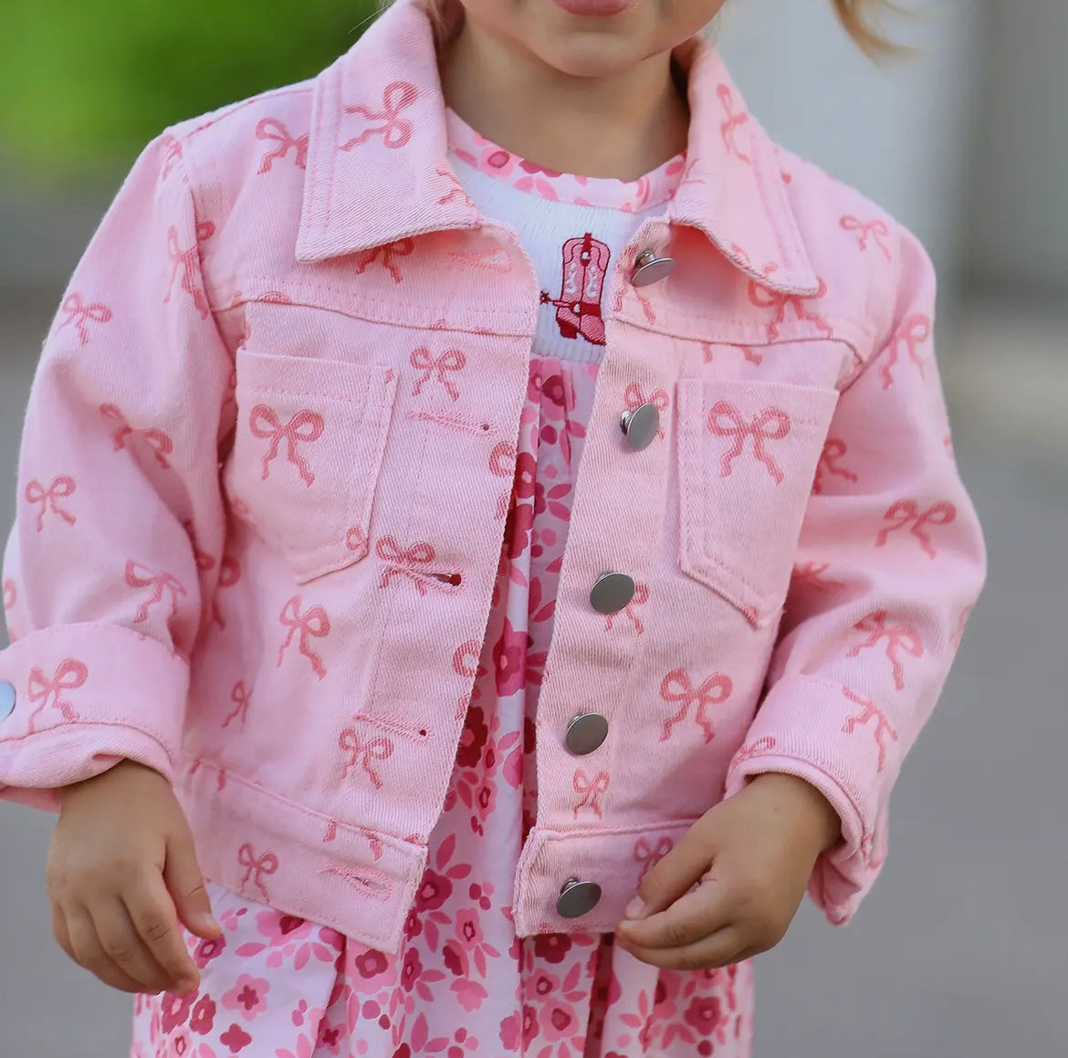 Pink Denim Bow Print Jacket