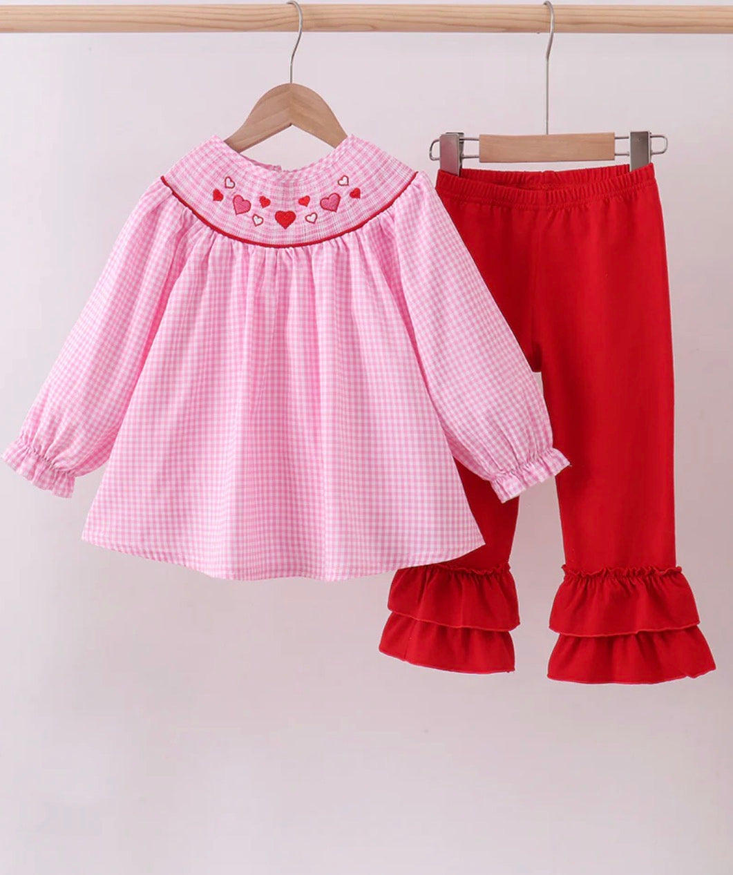 Pink Plaid Heart Pants Set