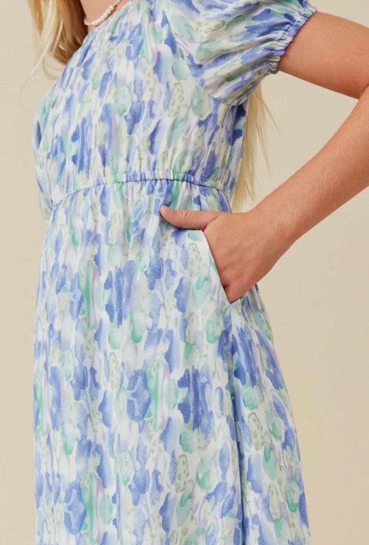 Watercolor Puff Sleeve Dress
