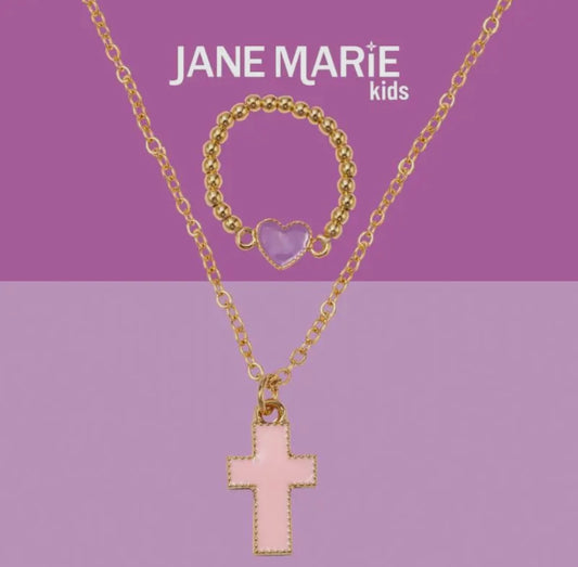 Girls Pink Cross Necklace