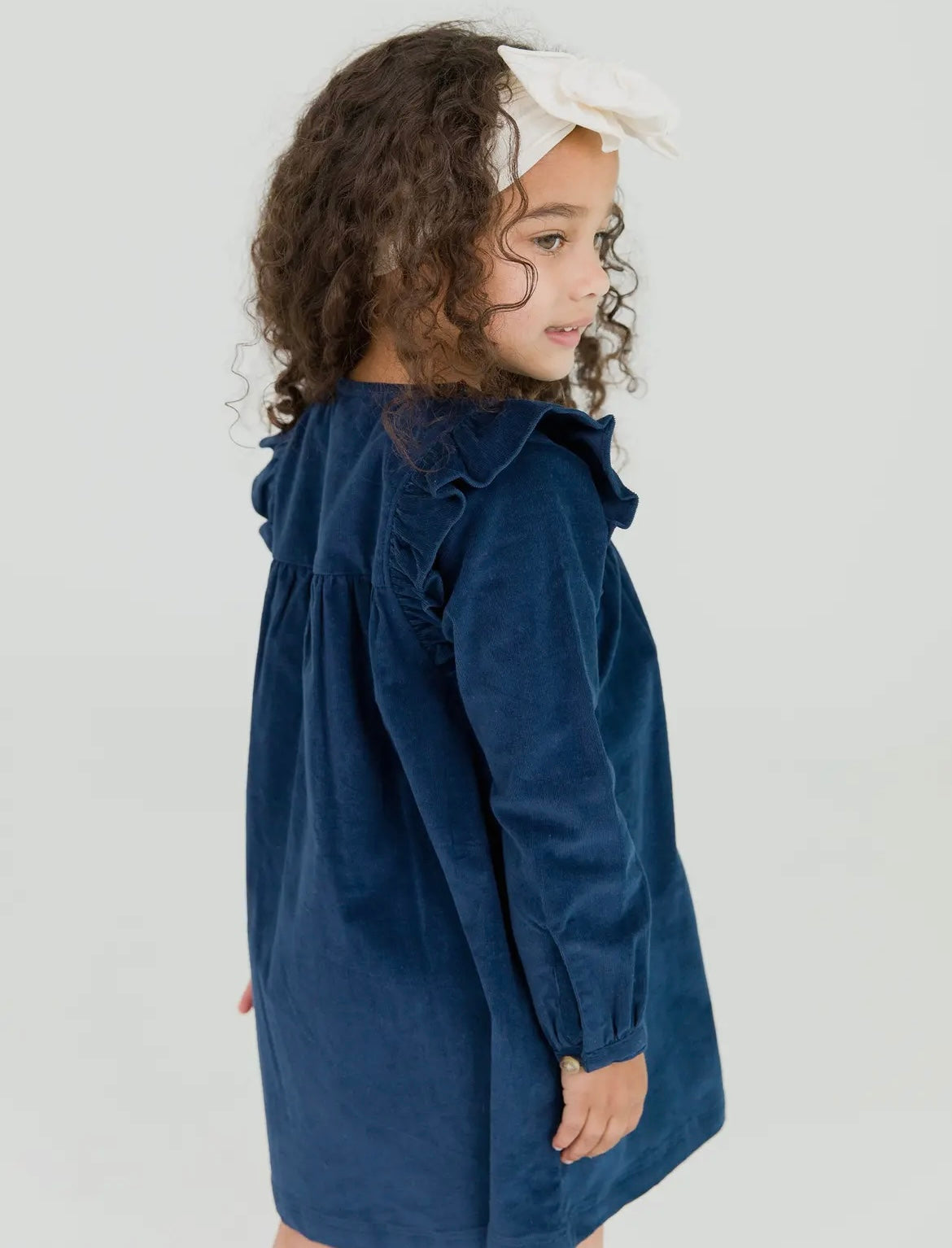 Navy Stretch Corduroy Ruffle Dress