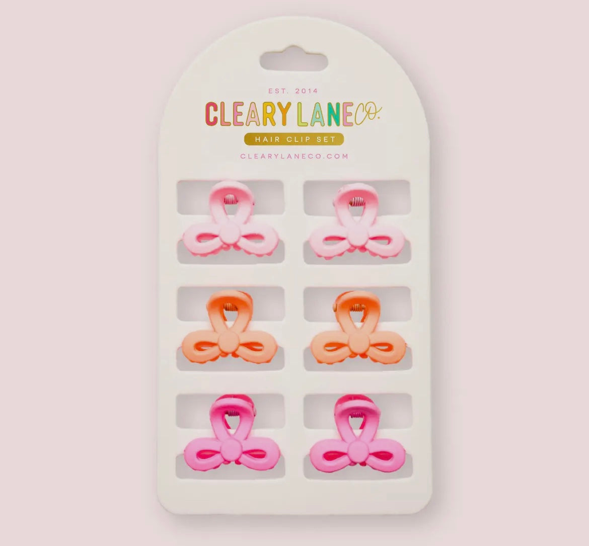 Mini Bow Hair Clip Set - Pink