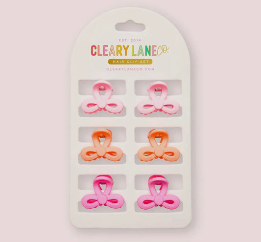 Mini Bow Hair Clip Set - Pink
