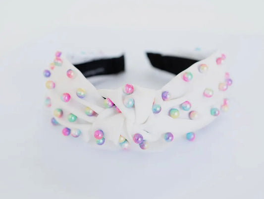 White Headband with Rainbow Pearls