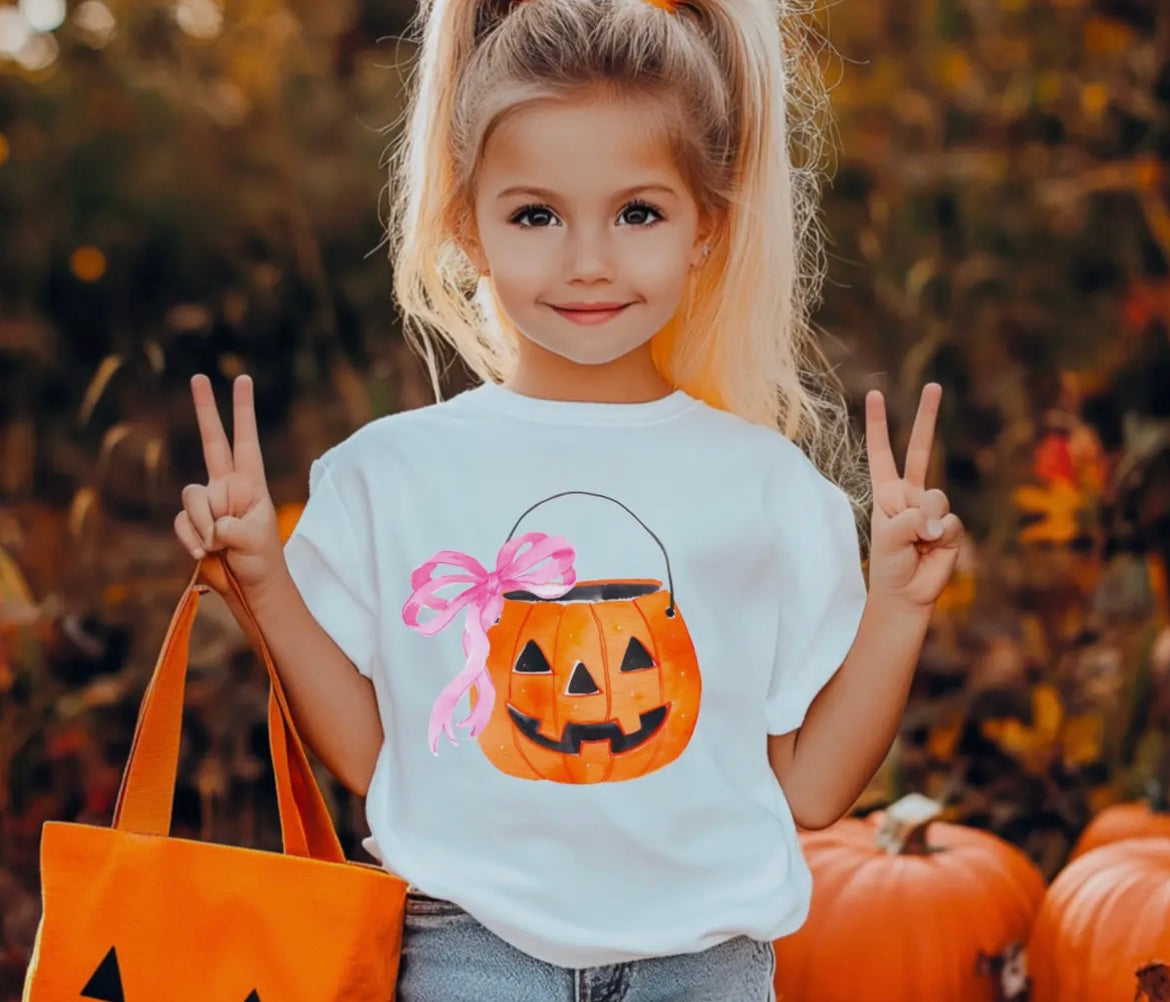 Coquette Bow Halloween Pumpkin Tee