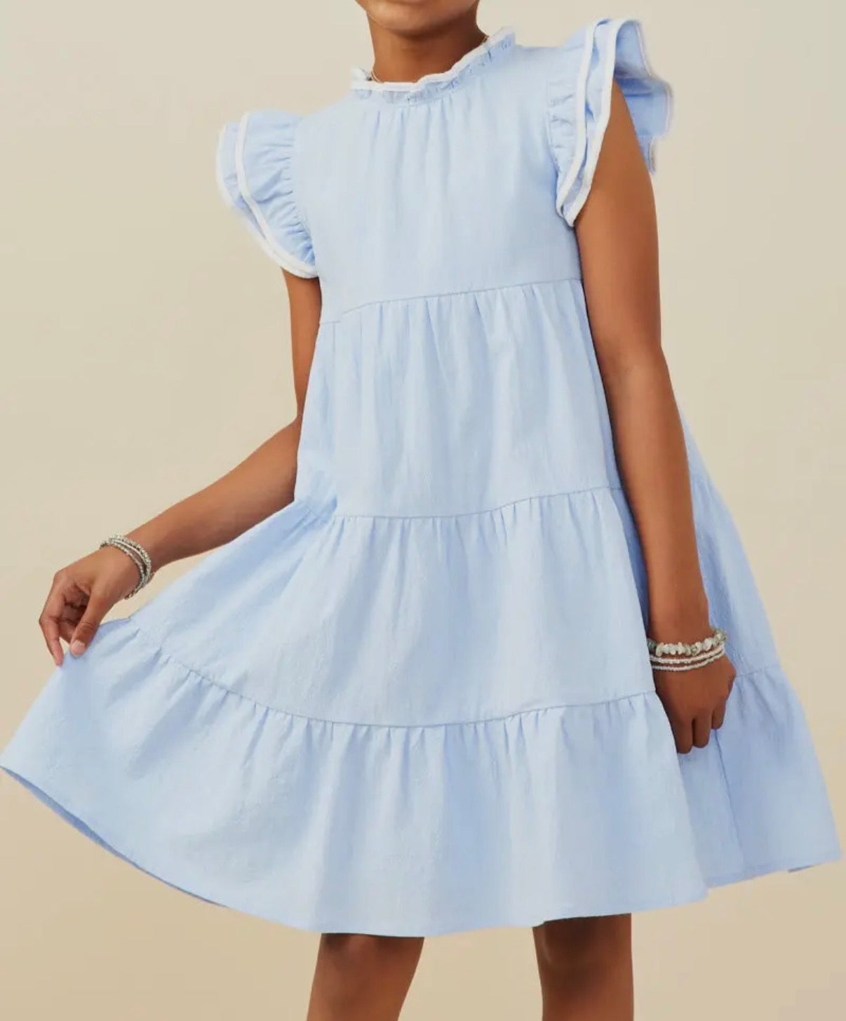 Contrast Piped Ruffle Dress