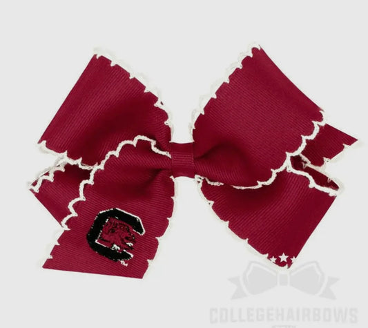Embroidered Gamecock Moon Stitch Bow