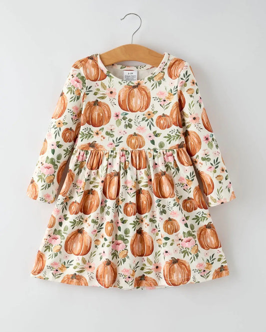 Pumpkin Floral Twirl Dress