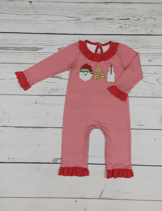 Striped Ruffle Santa Milk and Cookies Romper