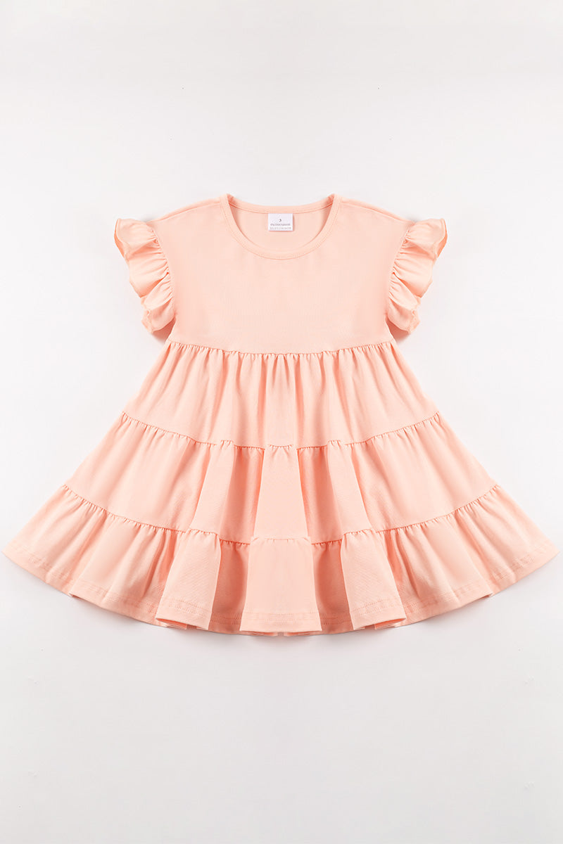 Pink Ruffle Sleeve Tiered Dress