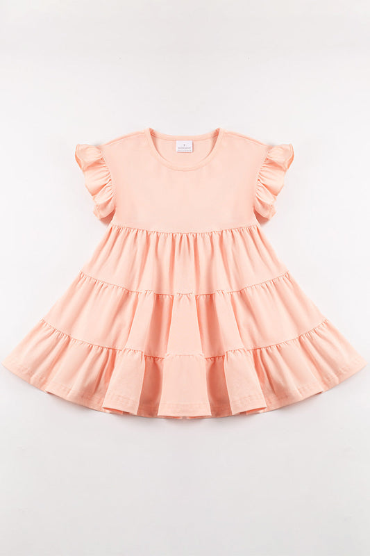 Pink Ruffle Sleeve Tiered Dress