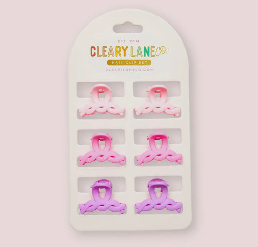 Mini Braid Hair Clip Set- Pink and Purple