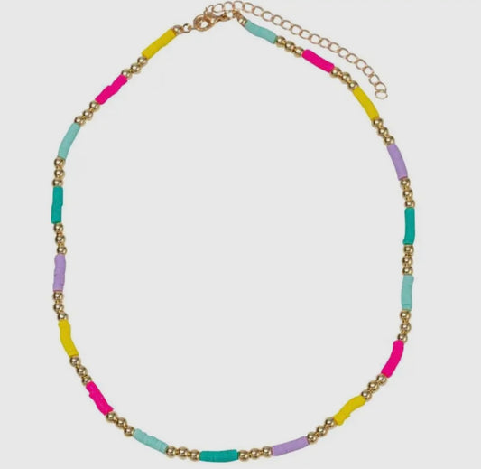 Kids Multi Rubber Color Block Disc Necklace
