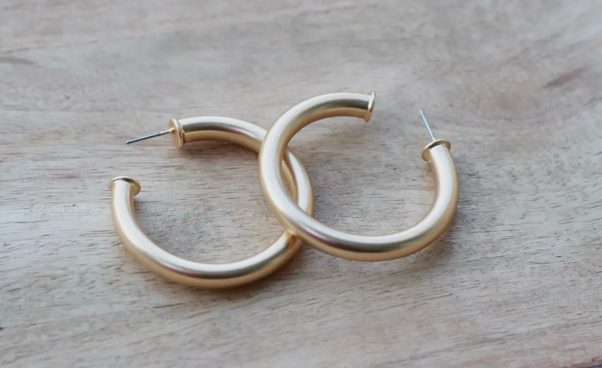 Brushed Gold Hoops