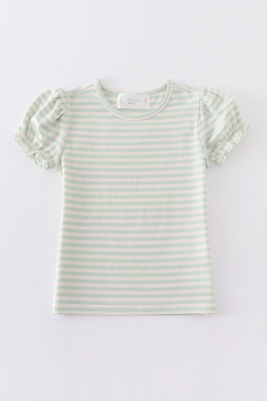 Platinum Green Striped Puff Sleeve Top