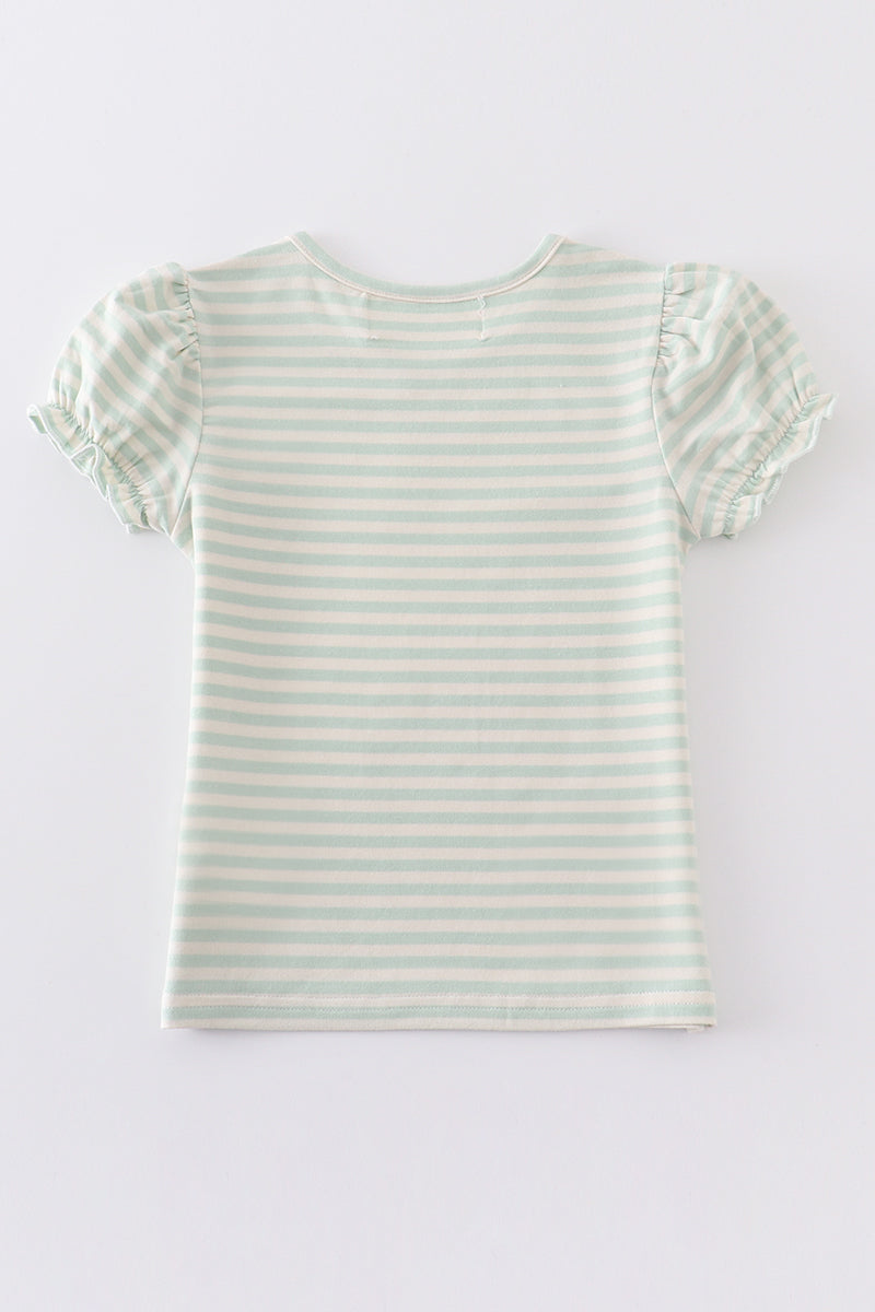 Platinum Green Striped Puff Sleeve Top