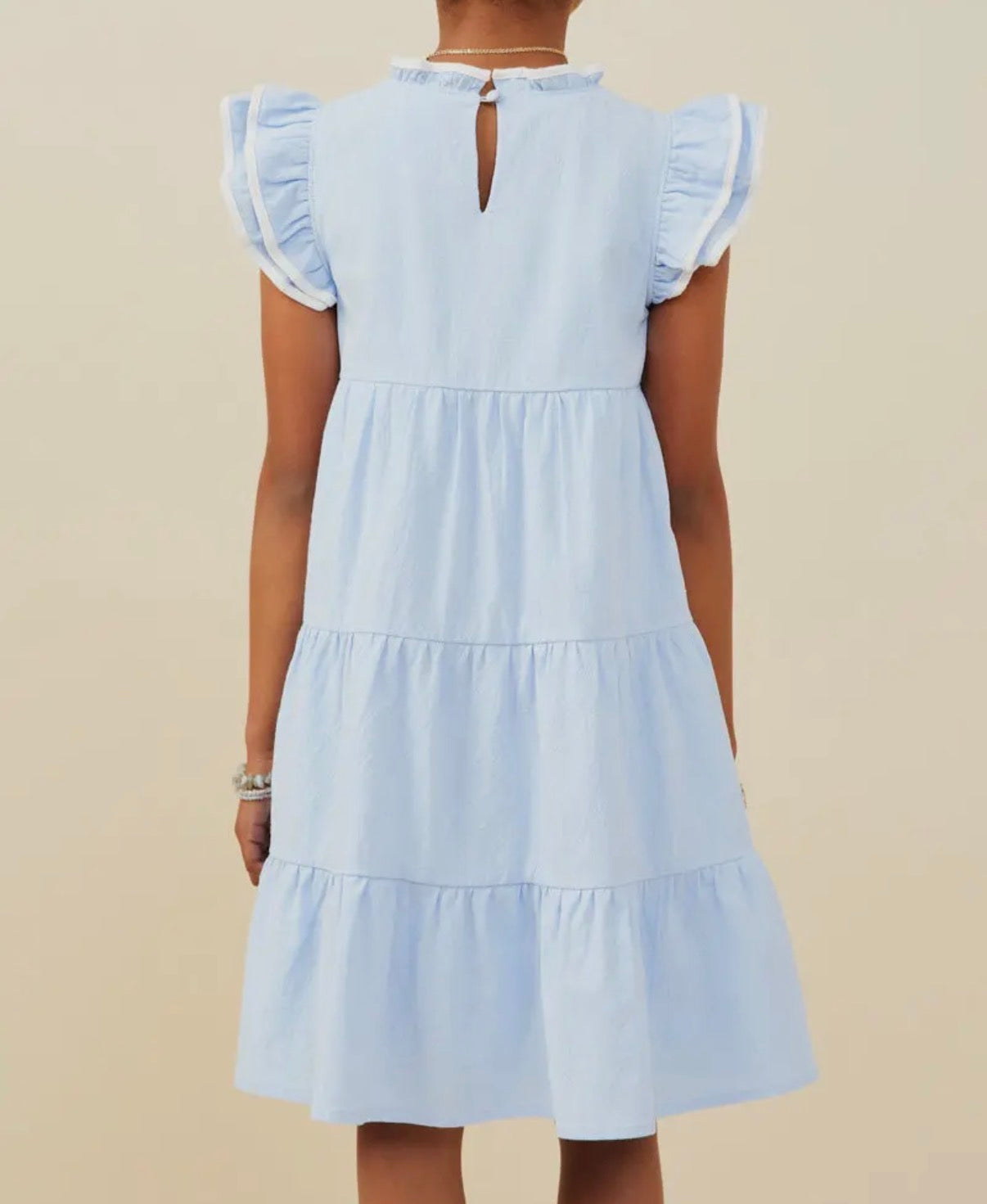 Contrast Piped Ruffle Dress