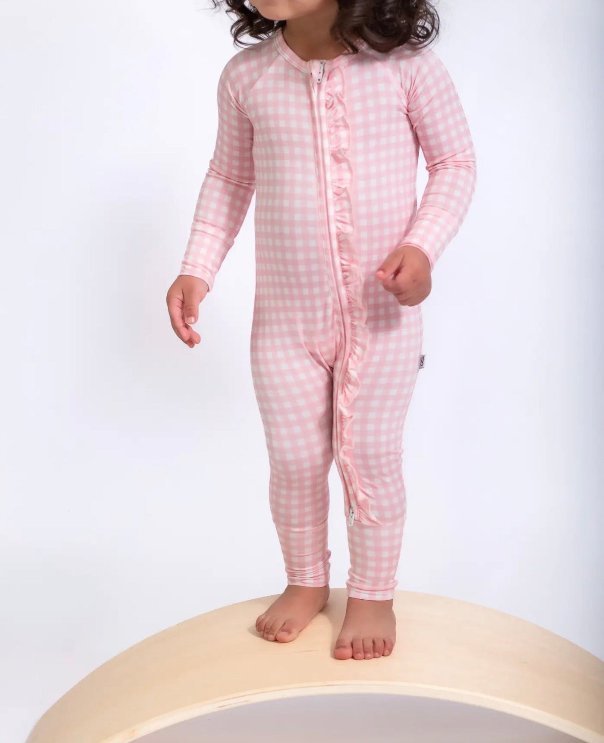 Pink Gingham Zip Romper