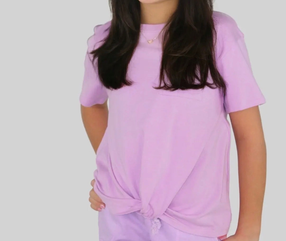 Knotted Front Pocket Tee/ Orchid