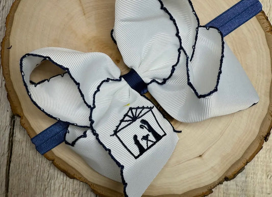 Nativity Embroidered Headband Bow