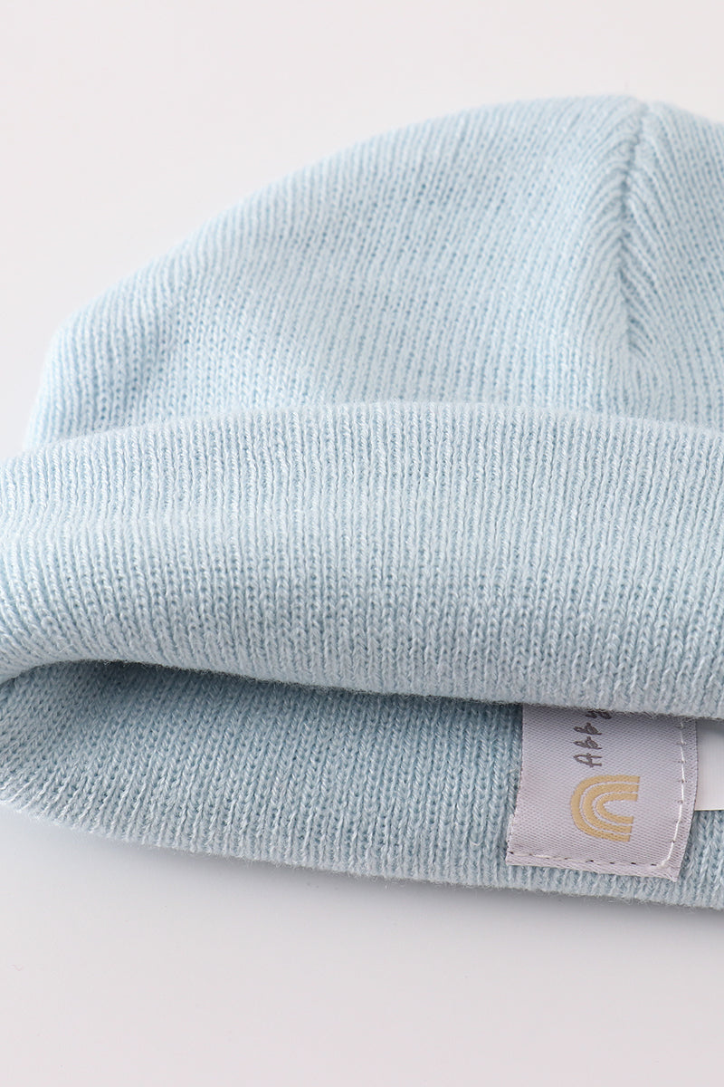 Blue ribbed basic knit beanie