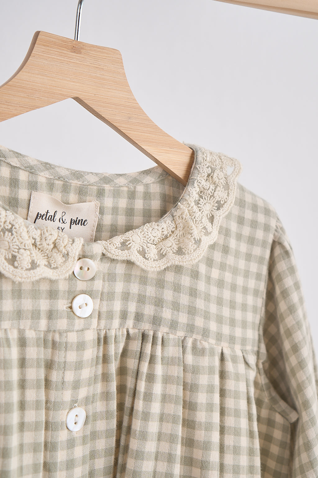 Green gingham flannel lace dress