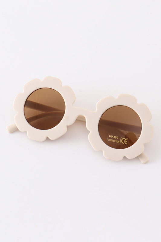 Round Flower Sunglasses-White