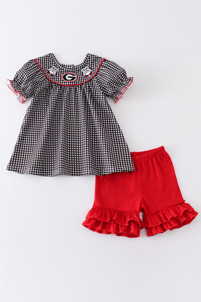 Black georgia embroidery gingham girl bubble