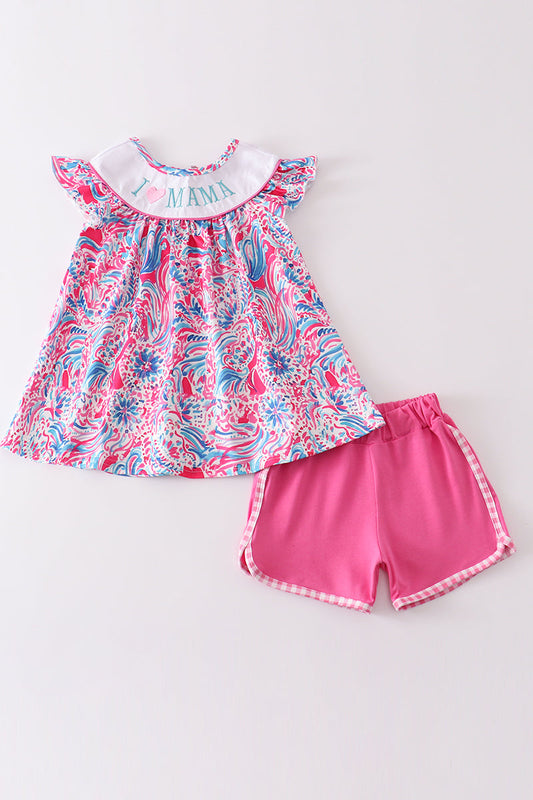 Floral print I love MAMA girl set