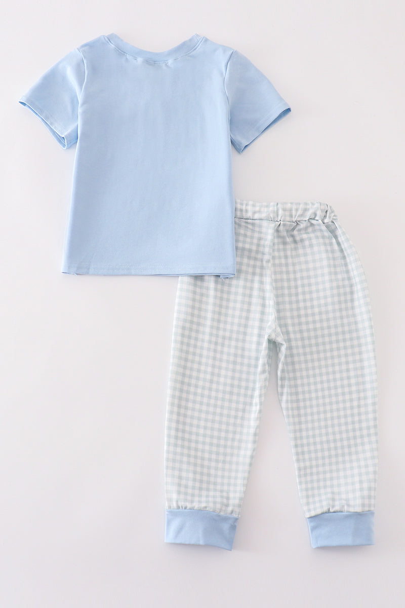 Blue gingham boy pants set