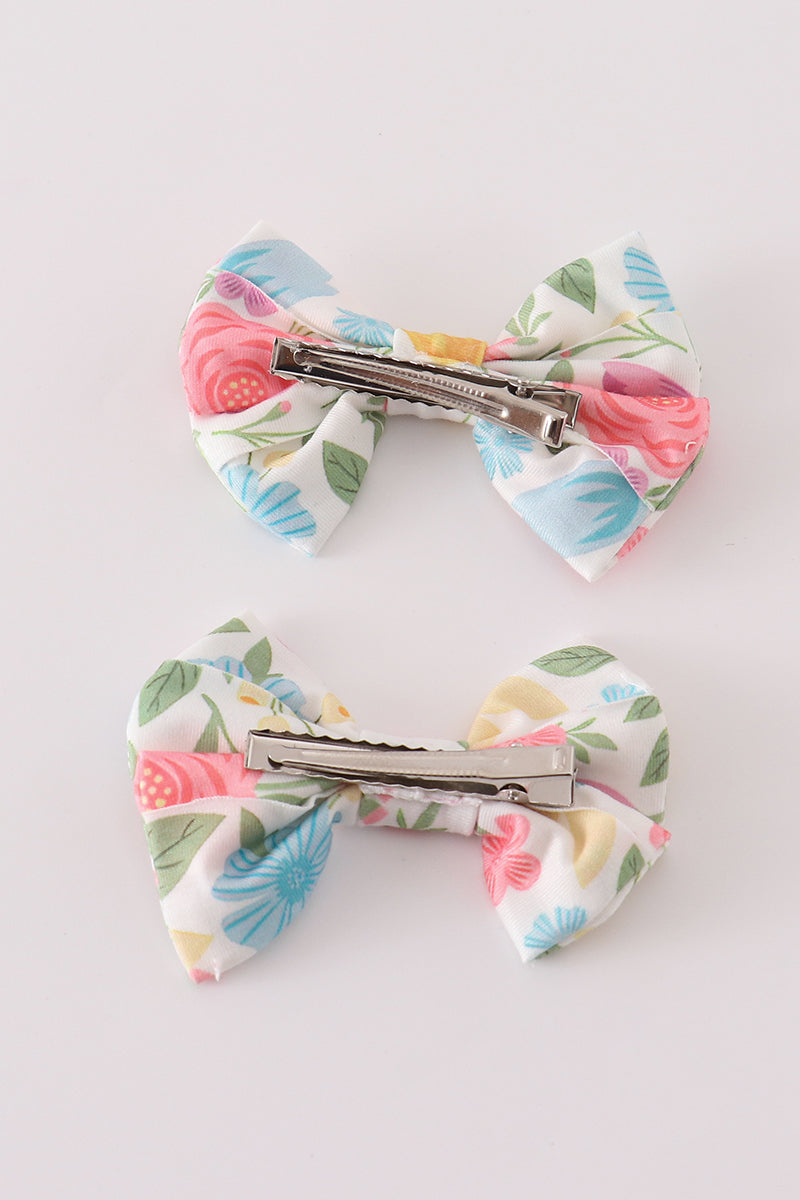 Floral print hair bow