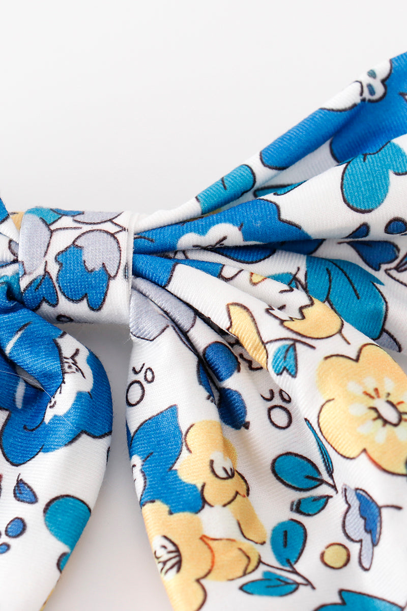 Blue floral print hair sailor bow