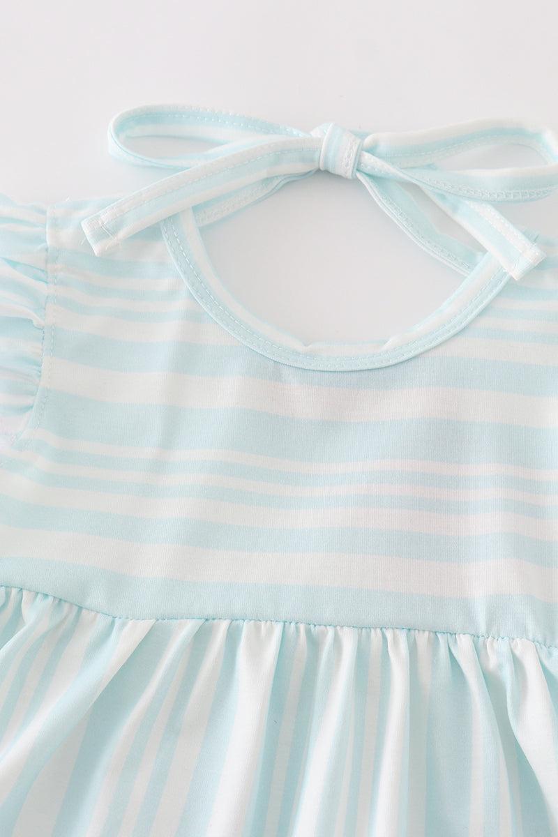 Blue stripe ruffle baby bloomer set