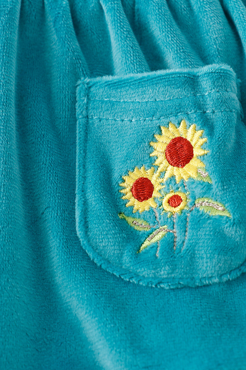 Blue velvet sunflowers embroidery baby set