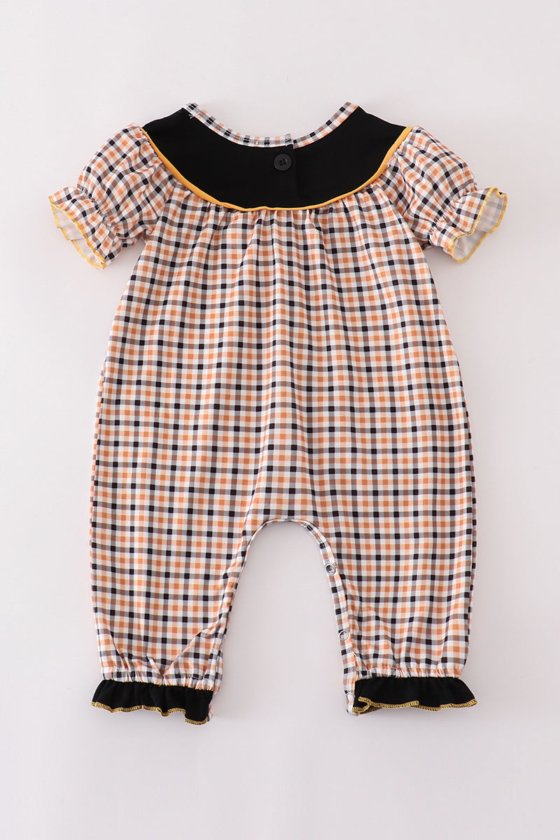 Halloween ghost embroidery plaid girl romper