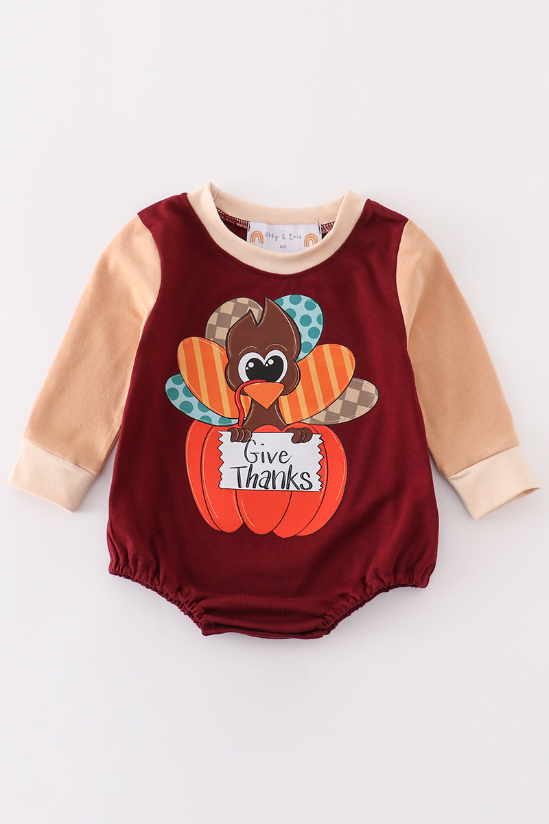 Turkey print boy romper