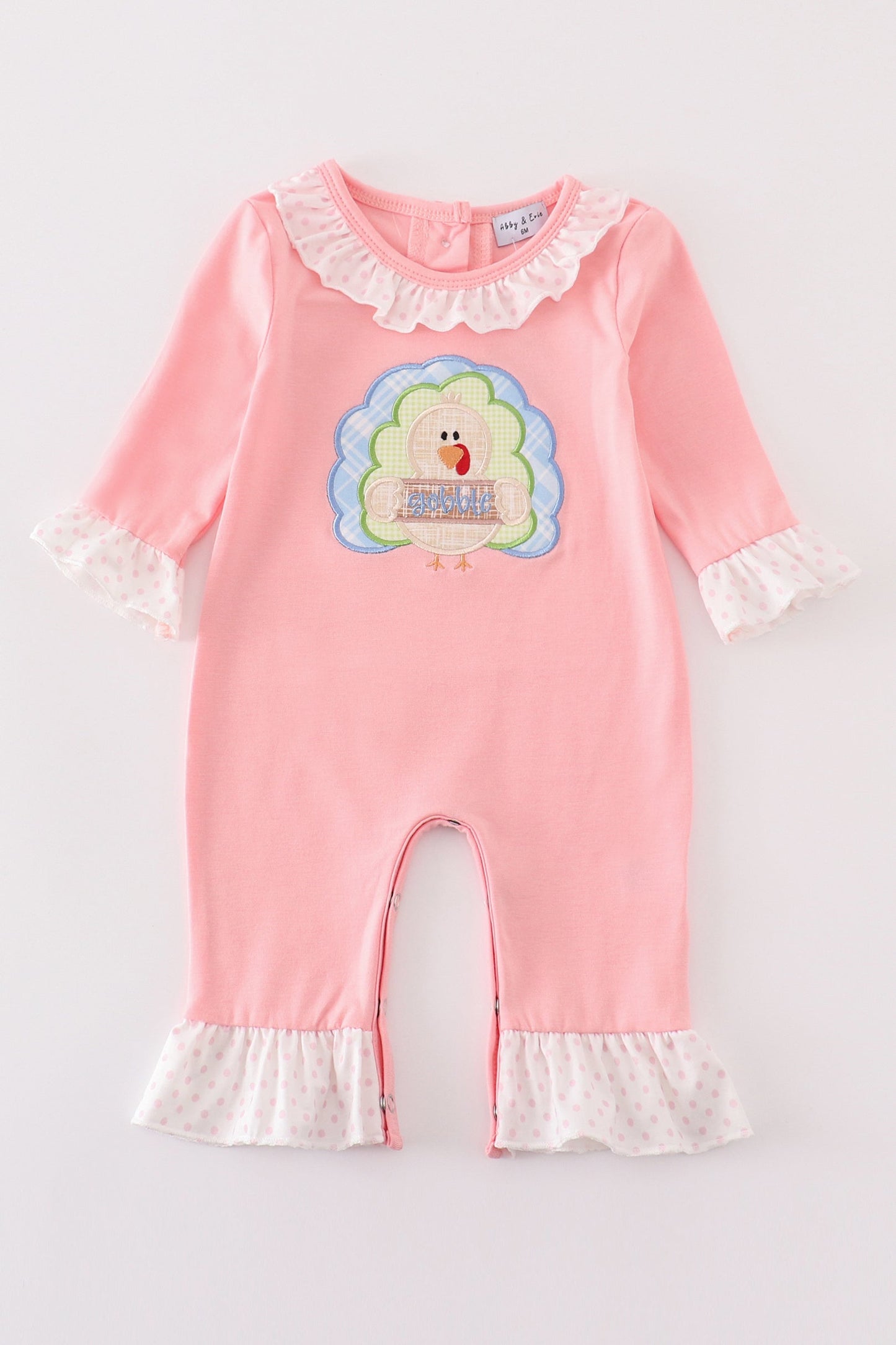 Pink turkey applique girl romper