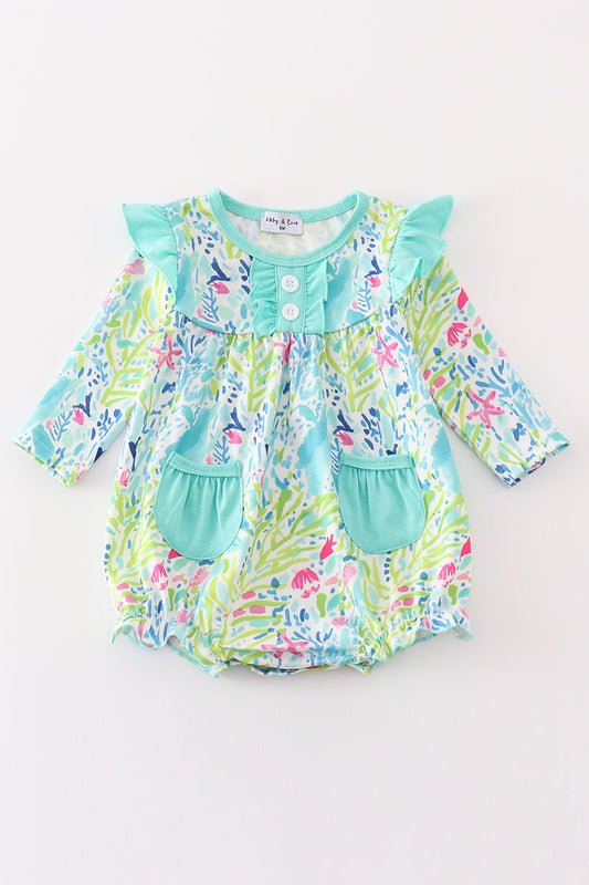 Green floral ruffle girl bubble